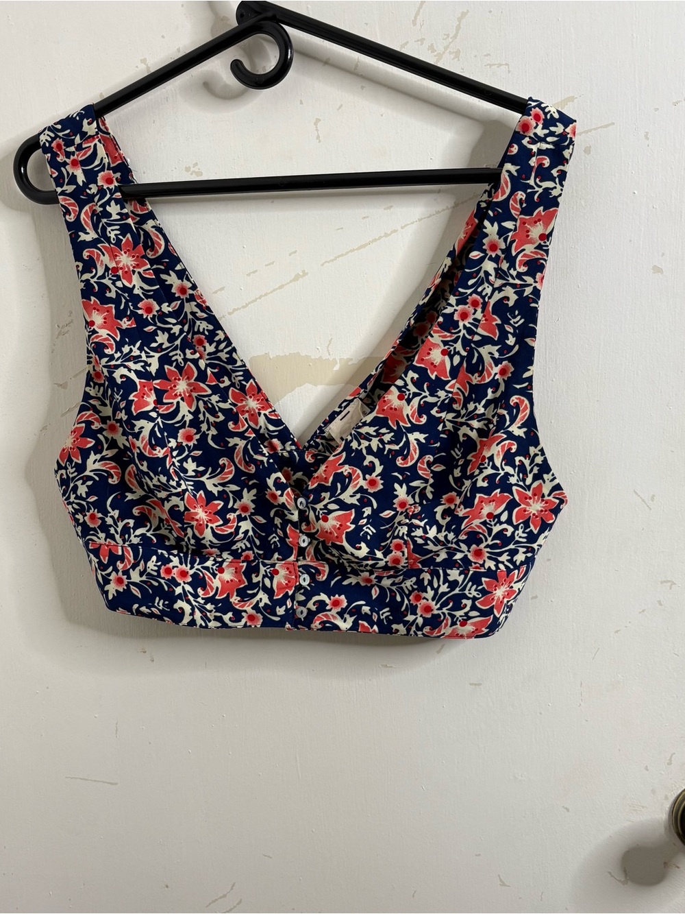 Free People Navy Crop Top with Coral and Cream Floral Print
